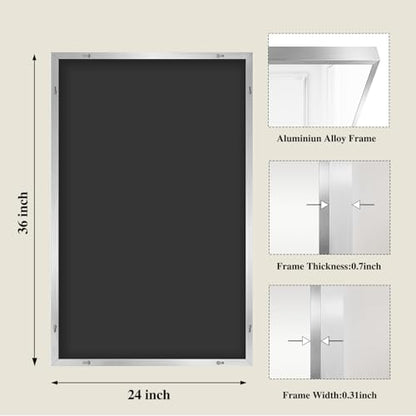 Koonmi Silver Rectangle Wall Mirror, 24x36 Inch Bathroom Mirror, Aluminum Frame Vanity Mirror for Entryway, Living Room, Bedroom Bathroom, Hangs Horizontally or Vertically