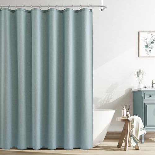Naturoom Linen Shower Curtain 72 Inch Long for Bathroom Light Blue 1 Panel