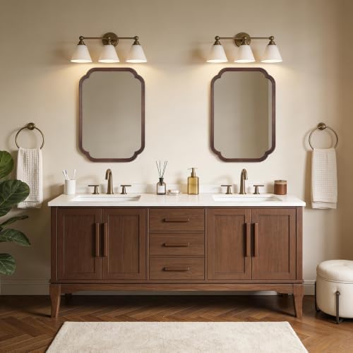 WallBeyond 22" x 30" Wood Mirror Rounded Corner Arch Wall Mirror with Wood Frame for Entryway, Living Room or Bedroom Home Decor [22" x 30" Walnut Color]