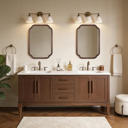 WallBeyond 22" x 30" Wood Mirror Rounded Corner Arch Wall Mirror with Wood Frame for Entryway, Living Room or Bedroom Home Decor [22" x 30" Walnut Color]