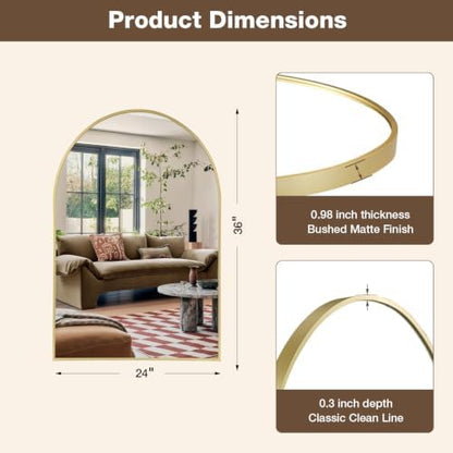 24"x36" Brushed Gold Arched Vanity Bathroom Mirror, Set of 2