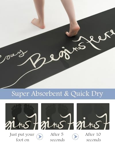 MontVoo-Bath Mat Rug Long Non Slip Super Absorbent Bathroom Runner Stain Resistant Quick Dry Thin Bathroom Mat Fit Under Door-17"x59",Black