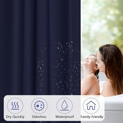 Seenus Navy Blue Fabric Shower Curtain Liner with 3 Large Magnets, 72 x 84 inch Extra Long Waterproof Cloth Shower Liner, Bathroom Dark Blue Tall Shower Curtain Machine Washable
