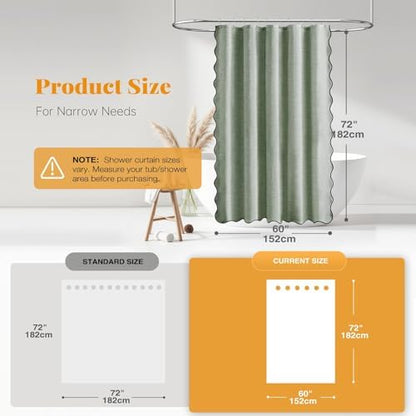 BTTN 60x72 Boho Scalloped Linen Textured Cloth Shower Curtain, Sage Green