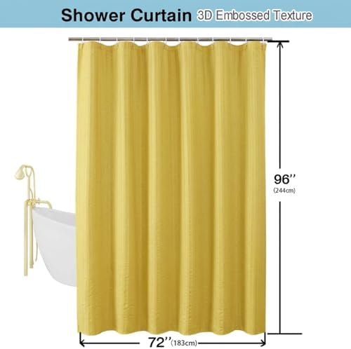 Aiyufeng Moga Extra Long Lemon Yellow Shower Curtain 96 Inch Long, Embossed Texture Fabric Bathroom Shower Curtain, Large Hotel Bath Curtain with 12 Holes, 72Wx96H, Lemon Yellow