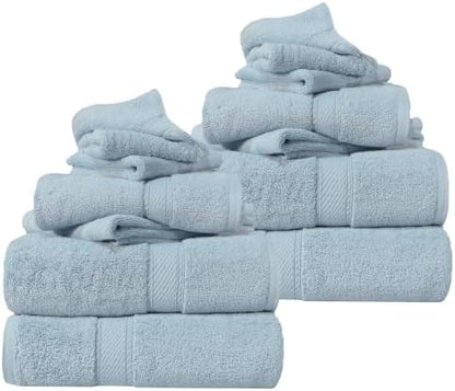 SUPERIOR Egyptian Cotton Ultra Plush & Absorbent, 12 Piece Set, Light Blue