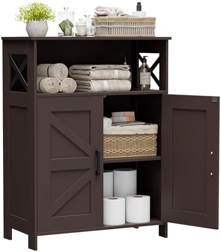 Homhedy Farmhouse Bathroom Storage Cabinet with Doors, Small Floor Cabinet