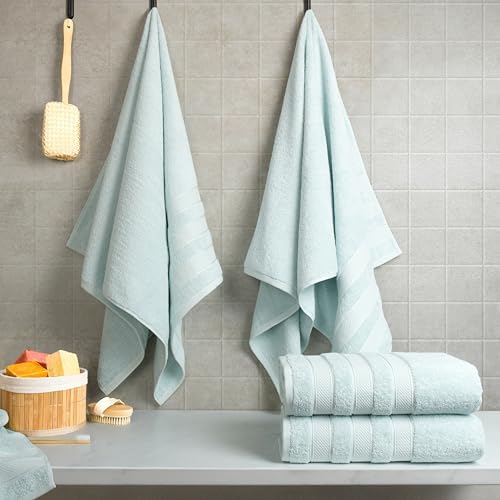 American Soft Linen Salem 100% Cotton Turkish 4 Piece Bath Towels for Bathroom, 600 GSM Soft Absorbent Quick Dry Bath Towel Set, Mint