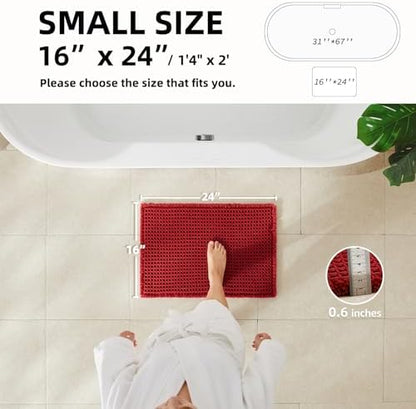 TYUU Waffle Bath Mat, Small Boho Bathroom Rugs Non Slip 24x16 Burgundy