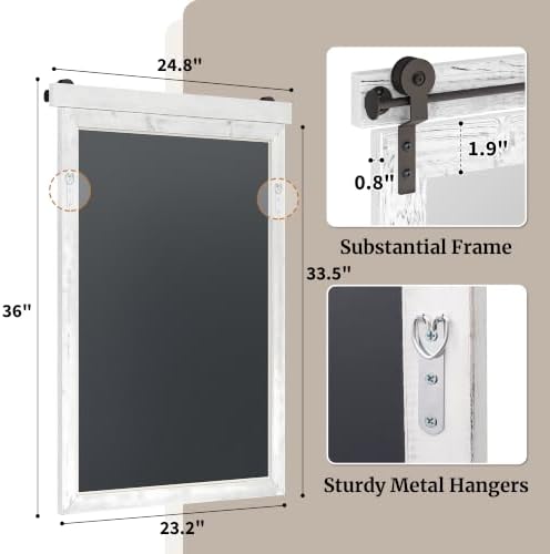 24"x36" Whitewashed Barn Door Vanity Mirror with Wood Header