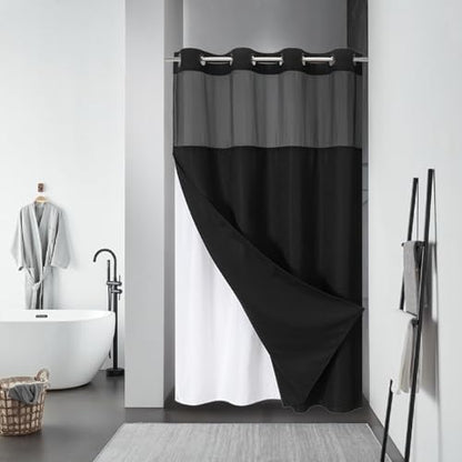eachope No Hook Waffle Shower Curtain with Snap-in Liner, 54x80 Inch, Black