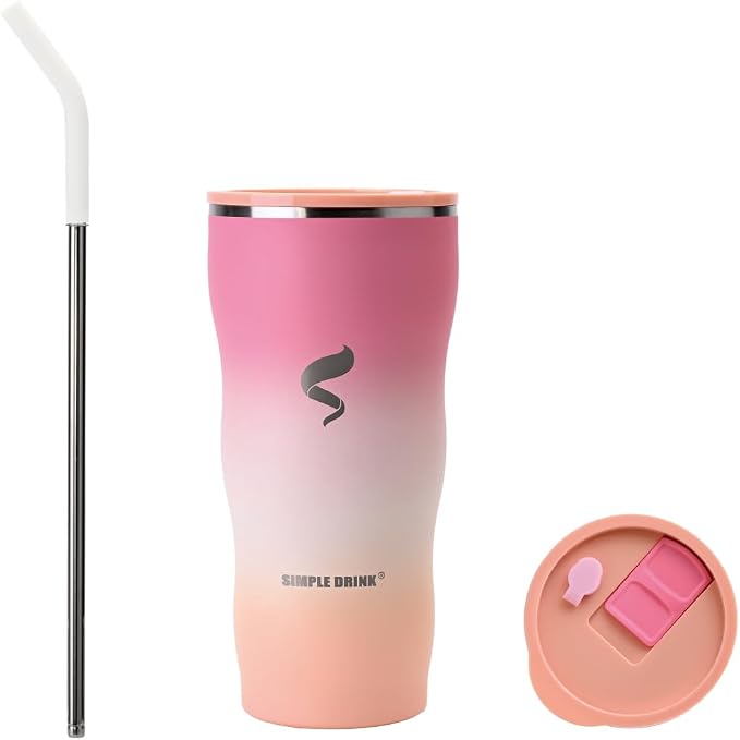 30 oz Stainless Steel Insulated Tumbler with Straw and Lid, Double Wall Vacuum Travel Cup, Spill Resistant, Fits Most Cup Holders, for Water, Iced Coffee and Hot Drinks,Blush Pink Ombre