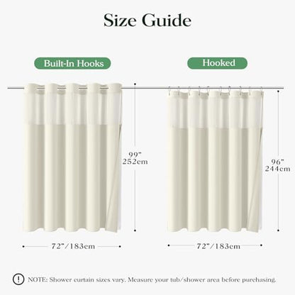 Dynamene Cream Hook Free Waffle Shower Curtain & Snap-in Fabric Liner,72x99