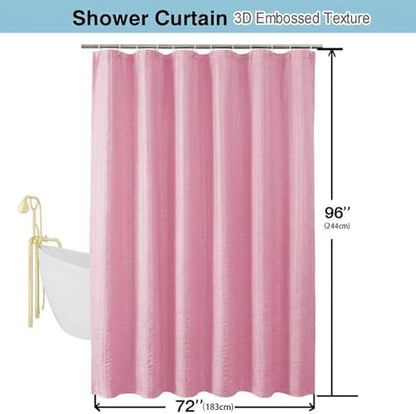 Aiyufeng Moga Extra Long Bright Pink Shower Curtain 96 Inch Long, Embossed Texture Fabric Bathroom Shower Curtain, Large Hotel Bath Curtain with 12 Holes, 72Wx96H, Hot Pink