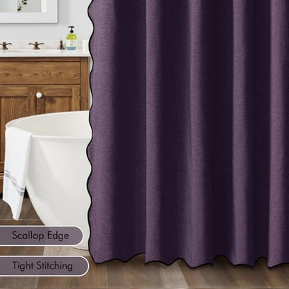 MIULEE Purple Scalloped Linen Shower Curtain 72x72 Inches