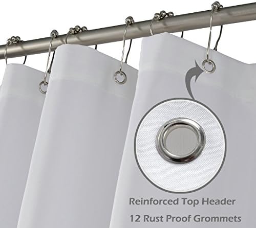 N&Y HOME Fabric Shower Curtain Liner Extra Long 72 x 84 Inches, White