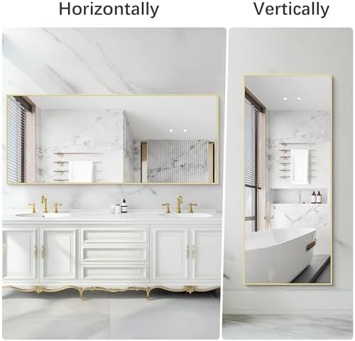 COFENY 36x72inch Bathroom Mirror, Gold Rectangle Mirror with Thin Metal Frame, Large Rectangular Wall Mirrors for Bathroom, Living Roomm, Hair Salon, Big Farmehouse Mirror Hang Horizontal/Vertical