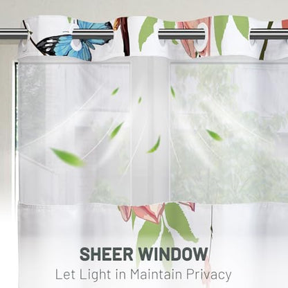 WITHLOC No Hook Floral Shower Curtain with Liner, Pink, 71x74