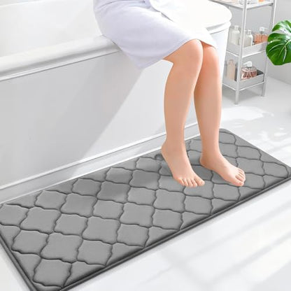 OLANLY Memory Foam Bath Mat Rug 47x17, Ultra Soft Bathroom Rugs, Grey