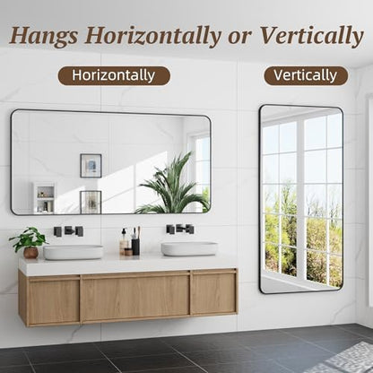 Bathroom Mirror 60" x 30", Large Rectangle Wall Mirror, Black