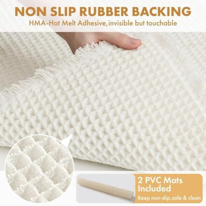 MIULEE Set of 2 Waffle Bathroom Rugs Boho Bath Mat White 17"x24"+20"x32"