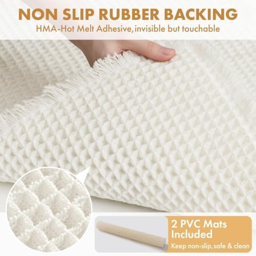 MIULEE Set of 2 Waffle Bathroom Runner Rugs White 2'x4'(24"x48")