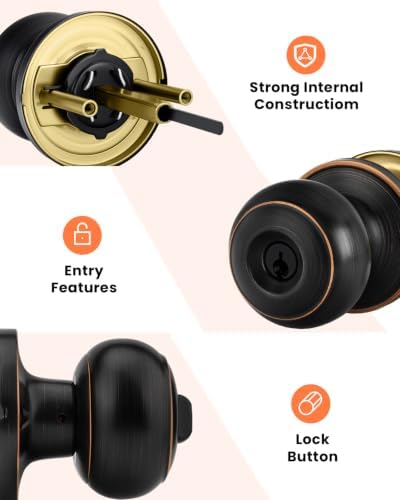 Haidms 3 Pack Oil Rubbed Bronze Door Knobs with Lock and Key, Keyed Alike Keyed Entry Door Knobs Exterior, Black Doorknobs for Bedroom