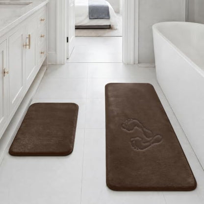HUXMEYSON Bathroom Rugs Sets 2 Piece, Non-Slip & Quick Dry Bath Mat Set, Ultra Soft Velvet Bath Rugs for Bathroom, Toilet and Shower Floor, Brown