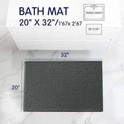 SUBRTEX Bathroom Rugs, 20" x 32" Chenille Bath Rug Soft Short Plush Bath Mat Soft Shower Mat Water Absorbent Shower Mat Quick Dry Machine Washable, Gray