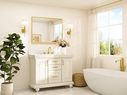 TETOTE Brushed Gold Vanity Mirror for Bathroom 40" x 30" Brushed Brass Rectangle Beveled Framed Bathroom Wall Mirror for Over Sink, Tempered Glass, Modern Farmhouse Bedroom, Entryway, Living Room