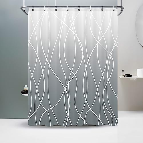 Striped Shower Curtain for Bathroom, Ombre Grey, 60" W x 72" L