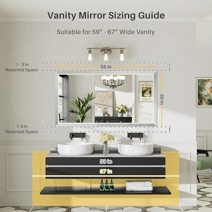 Briivue Bathroom Wall Mirror, Silver Brushed Nickel Metal Frame, 55x30 Inch