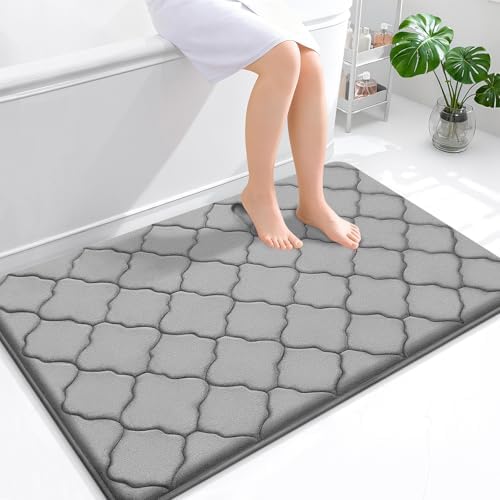 OLANLY Memory Foam Bath Mat Rug 47x32, Ultra Soft Bathroom Rugs, Grey