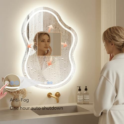 Irregular Wall Mirror 24 x 36 Inch, Lighted Mirrors for Bathroom Wall, Asymmetrical LED Mirror for Bathroom with Anit-Fog, Dimmable, Memory Function (Horizontal/Vertical)