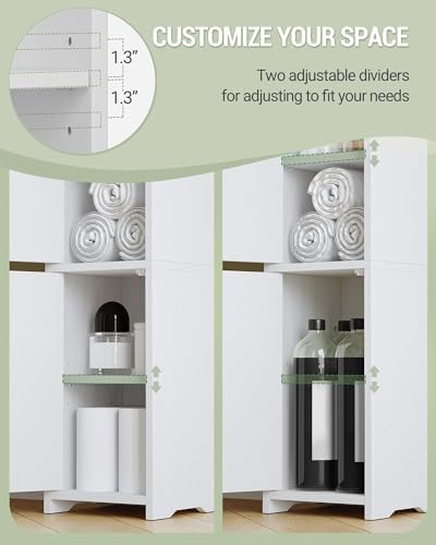 Hzuaneri Bathroom Storage Cabinet, Small Corner Floor Cabinet with 2 Doors