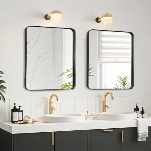 Black Bathroom Vanity Mirror Over Sink 24x24, Small Wall Square Mirror