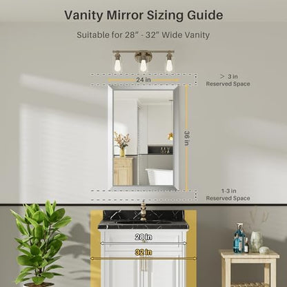 Briivue Bathroom Wall Mirror, Silver Brushed Nickel Metal Frame, 24x36 Inch