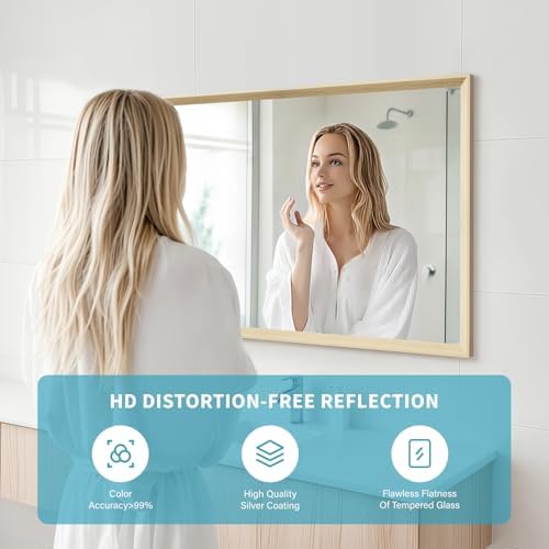 Oak Wood Effect Framed Wall Mirror, 24x36 Rectangle Mirror