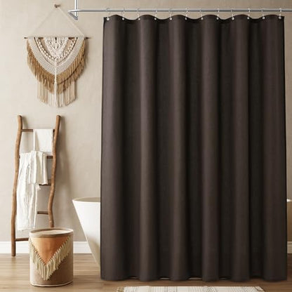 Naturoom Linen Shower Curtain 78 Inch Long for Bathroom Chocolate Brown