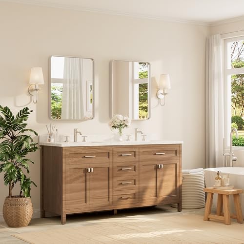 TETOTE Brushed Nickel Bathroom Mirror 24 x 30 Inch for Vanity Metal Framed Mirror Modern Farmhouse for Living Room Entryway(Horizontal/Vertical)