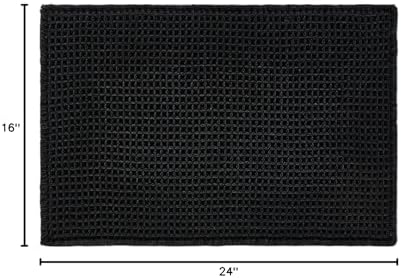 TYUU Black Waffle Bath Mat, Small Boho Bathroom Rugs Non Slip 24x16