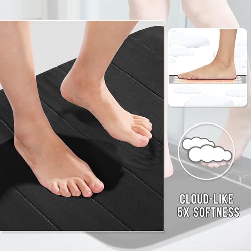 Yimobra Memory Foam Bathroom Mat Set, 24 x 17 & 24 x 20 in, Black