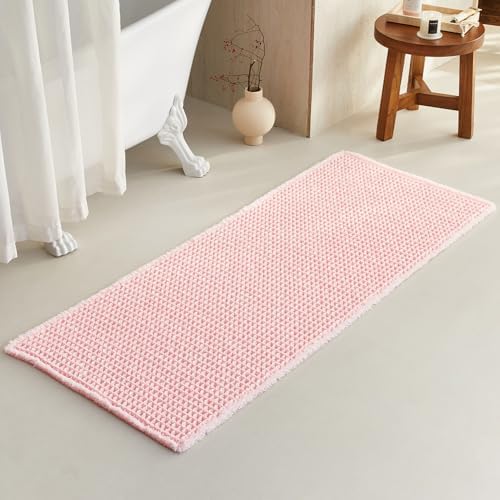 TYUU Waffle Runner Rug Bathroom, Long Cute Bath Mat 60x24 Light Peachy Pink