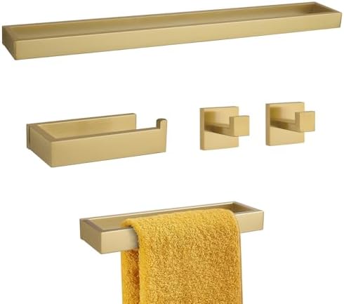 Brushed Gold 5-Pieces Bathroom Hardware Set Towel Bar Set,Stainless Steel Bathroom Hardware 23.6 Inch Towel Bar Towel Holder Set Wall-Mounted