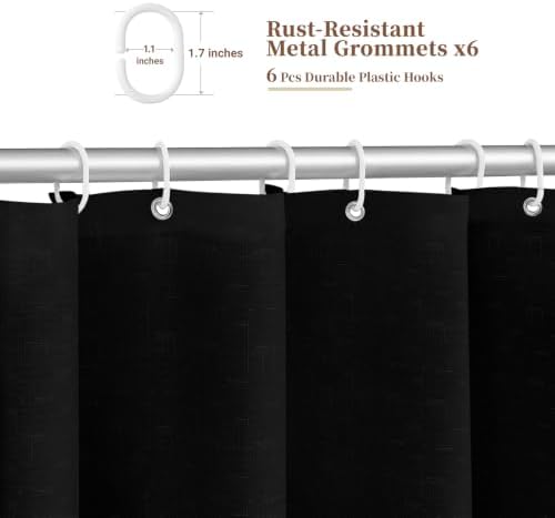 BTTN Stall Boho Scalloped Linen Textured Cloth Shower Curtain, 36x72, Black
