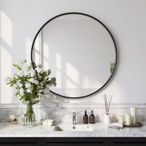 Sunniry Big Circle Mirror 36 inch, Black Round Mirror, Matte Metal Frame