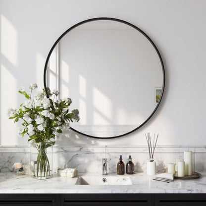 Sunniry Big Circle Mirror 36 inch, Black Round Mirror, Matte Metal Frame
