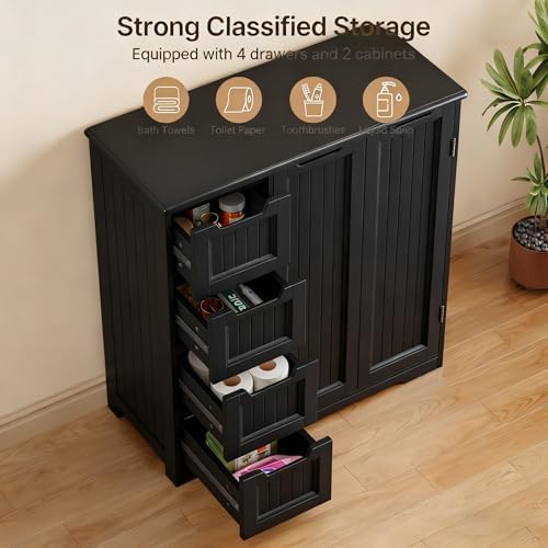 Gizoon Wooden Bathroom Floor Cabinet, Side Storage Organizer Cabinet