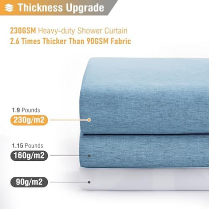 BTTN Moonlight Blue Linen Textured Waterproof Fabric Shower Curtain, 72x72