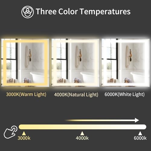 Koonmi 40x40 LED Bathroom Mirror, Shatterproof Mirror with Light